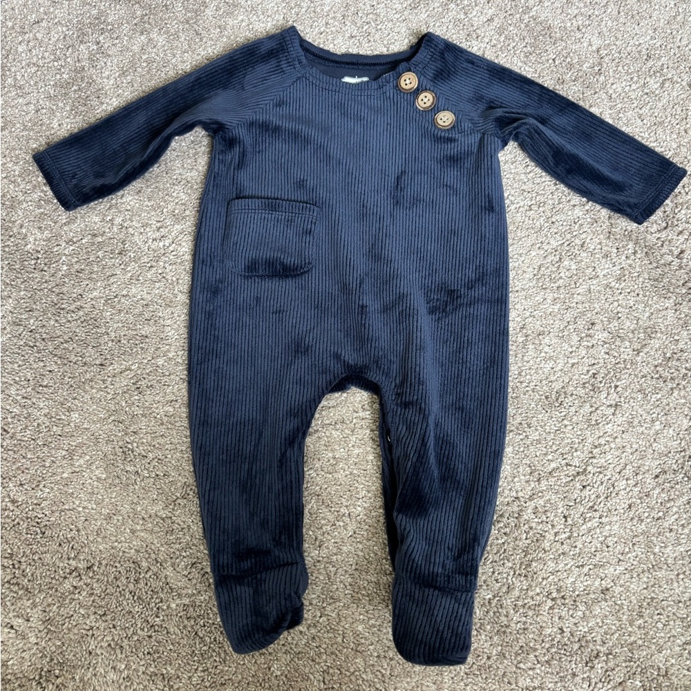 Mud Pie Navy Ribbed One-Piece with Wooden Buttons